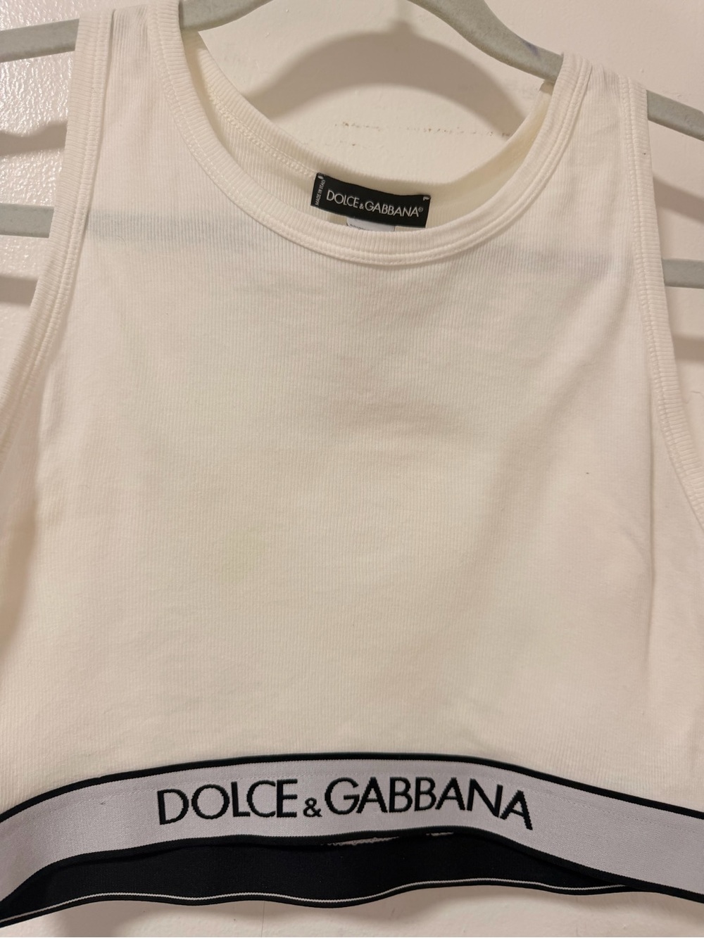Dolce & Gabbana White Cropped Logo Tank with Black Band - Picture 2 of 7